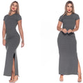 Vestido Canelado Longo com Fenda/ Manga/ Blogueirinha/ Insta