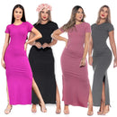 Vestido Canelado Longo com Fenda/ Manga/ Blogueirinha/ Insta