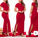 Vestido Canelado Longo com Fenda/ Manga/ Blogueirinha/ Insta