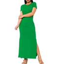 Vestido Canelado Longo com Fenda/ Manga/ Blogueirinha/ Insta