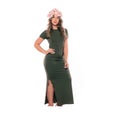 Vestido Canelado Longo com Fenda/ Manga/ Blogueirinha/ Insta