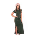 Vestido Canelado Longo com Fenda/ Manga/ Blogueirinha/ Insta